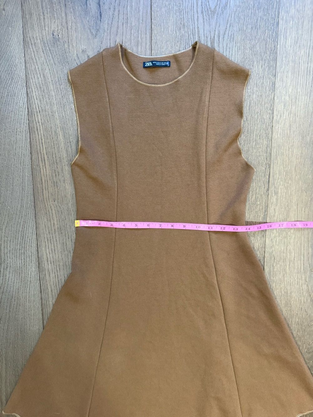 Zara Brown Sleeveless Stretch Knit Skater Midi Dress - Picture 9 of 9